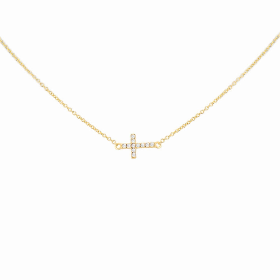 9ct Gold Horizontal CZ Cross Necklace