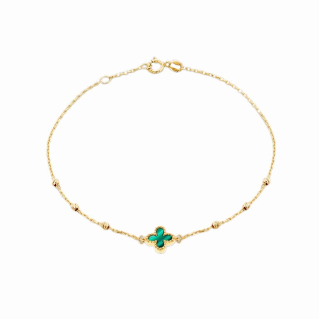 9ct Gold Malachite Petal and Diamond Cut Ball Bracelet