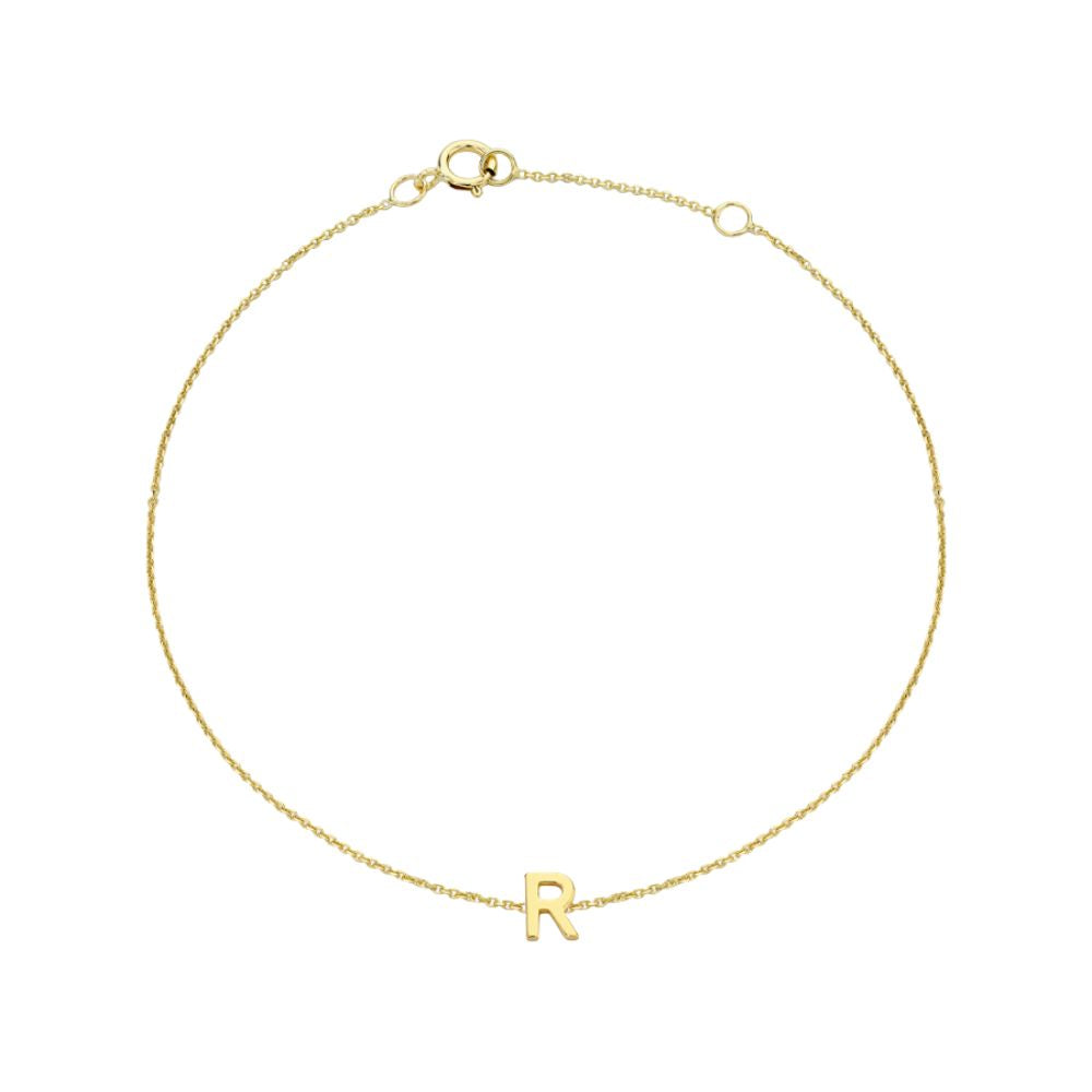 9ct Gold Mini R Initial Bracelet