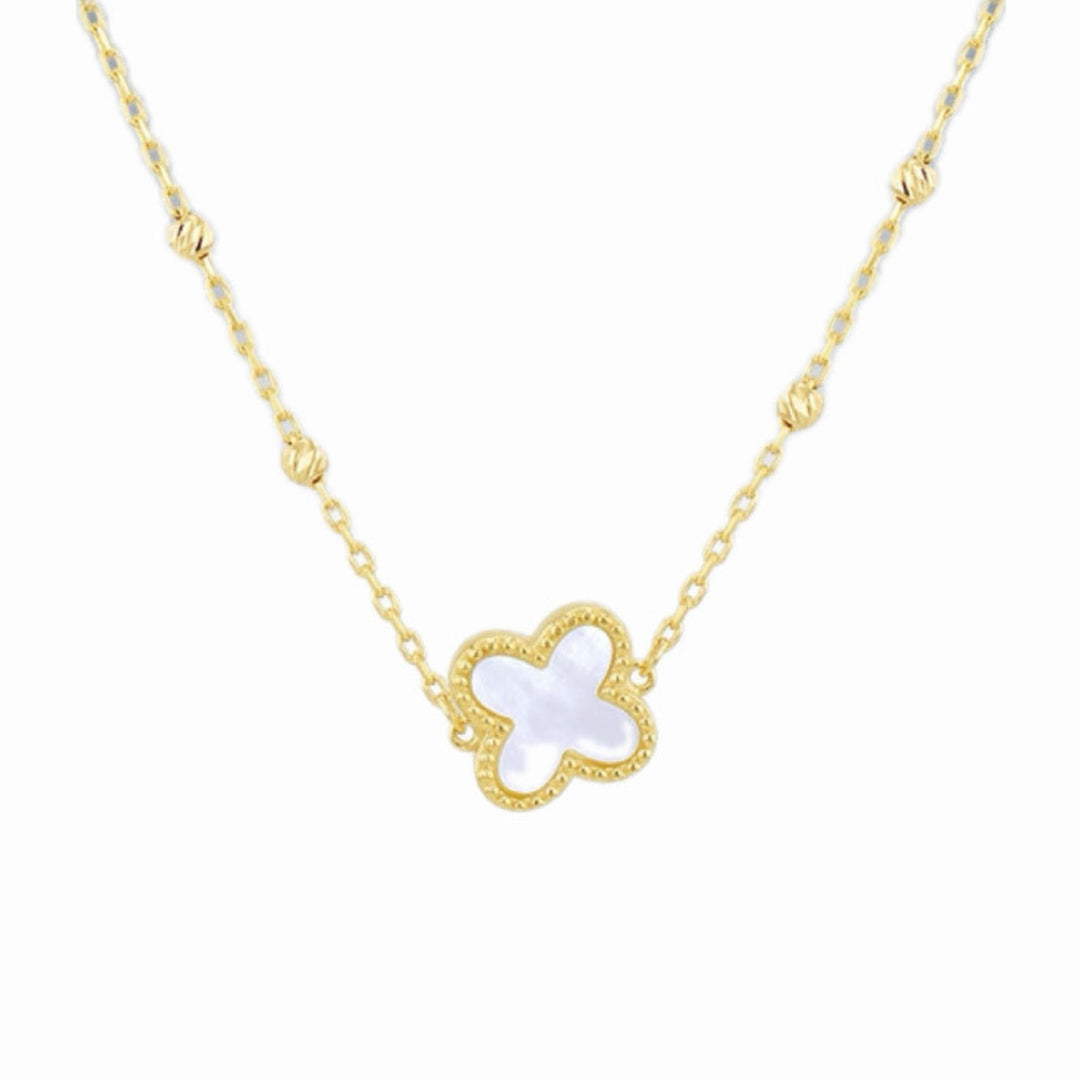 9ct Gold Mother of Pearl Petal & Diamond Cut Ball Necklace