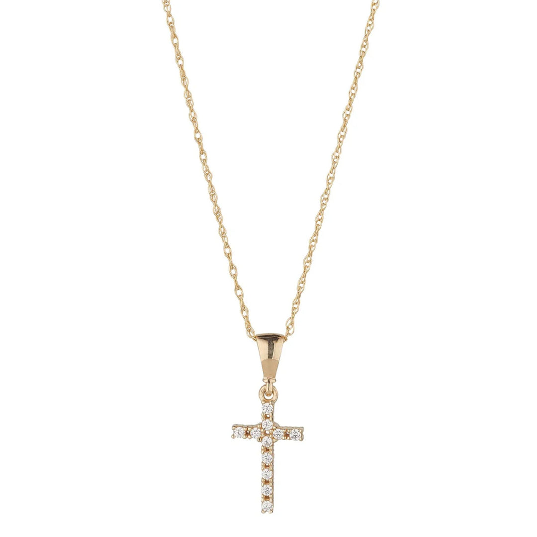 9ct Gold Small CZ Cross Necklace