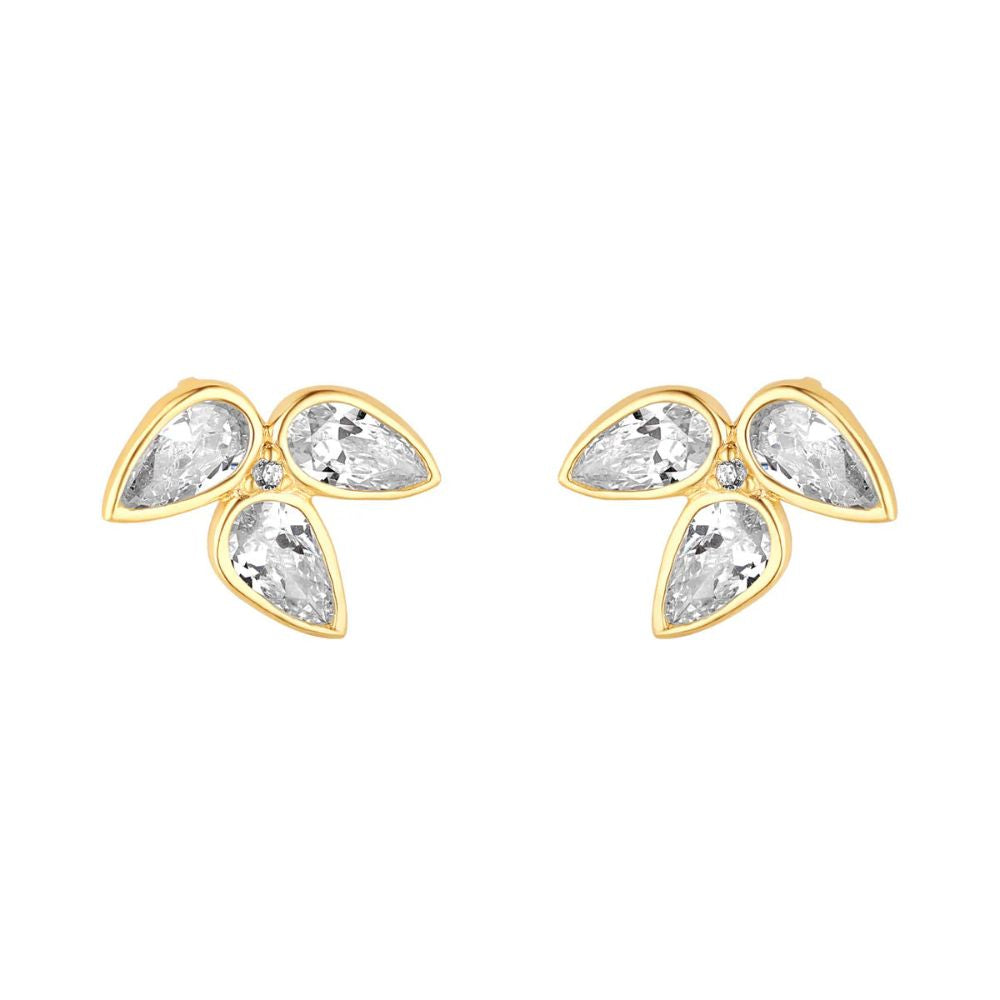 9ct Gold Triple Pear CZ Cluster Stud Earrings