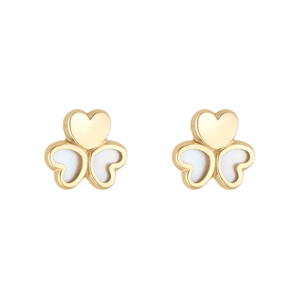 9ct Gold Mother of Pearl Shamrock Stud Earrings