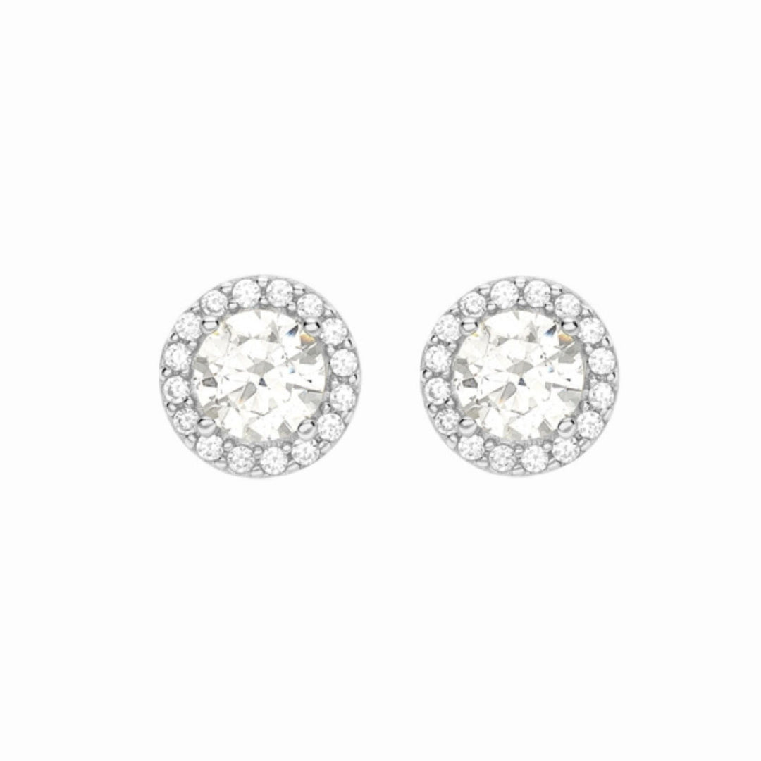 9ct White Gold CZ Halo Stud Earrings