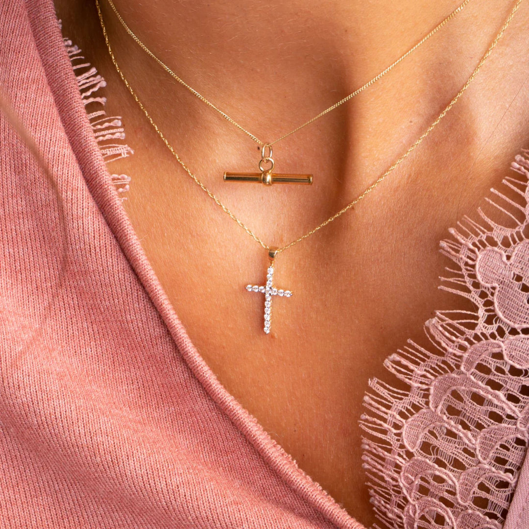 9ct Gold Small CZ Cross Necklace