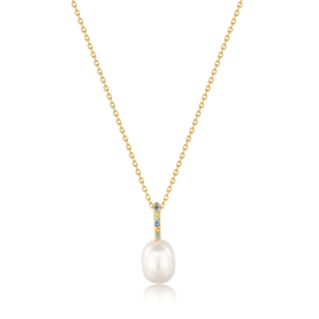 Gold Plated Colourful CZ Pearl Necklace