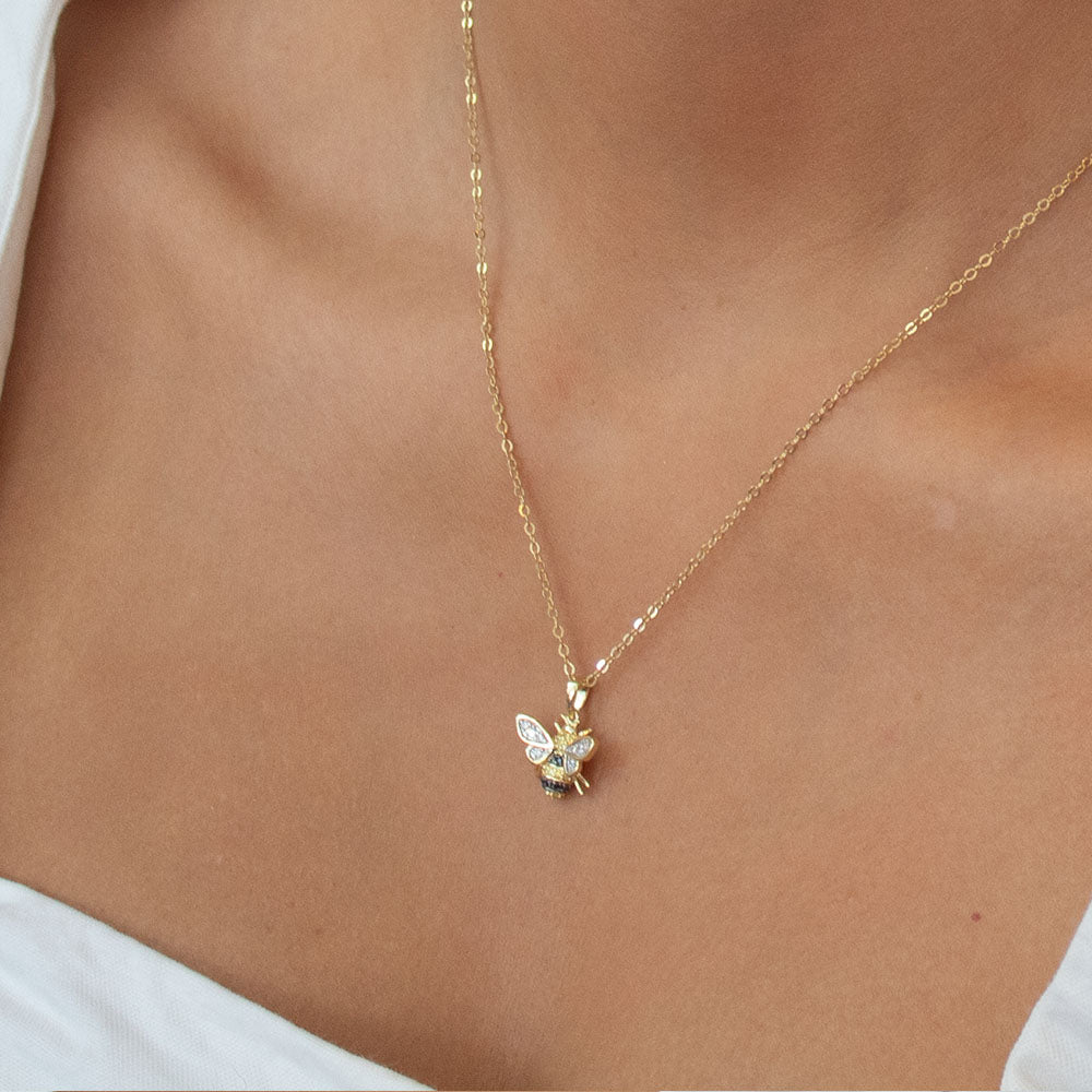 Gold Plated Honey CZ Bee Pendant Necklace