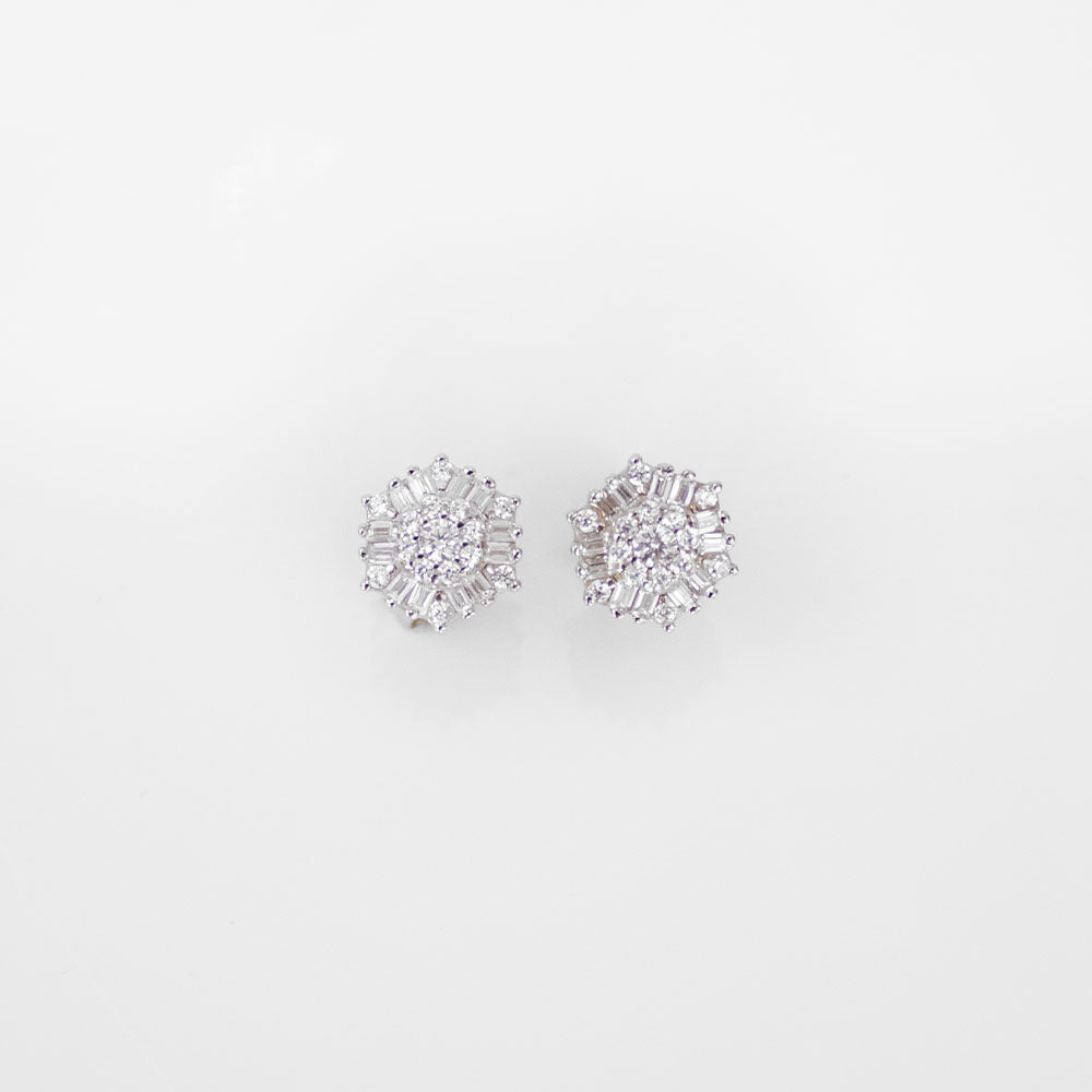 Silver Baguette CZ Cluster Earrings