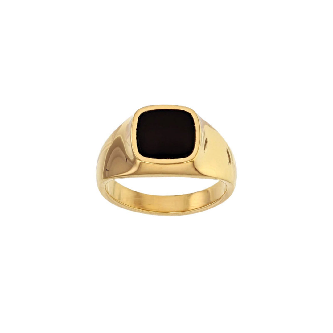 Gold Plated Black Centre Signet Ring