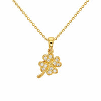 Gold Plated CZ Clover Pendant Necklace