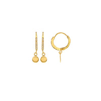 Gold Plated Disc Drop CZ Huggie Hoop Earrings
