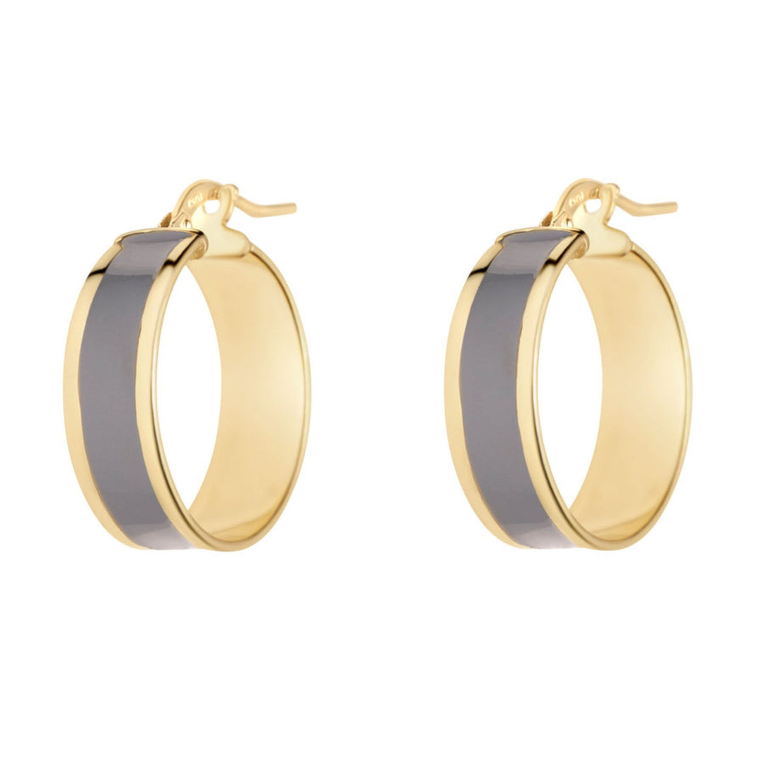 Gold Plated Grey Enamel Hoop Earrings