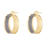 Load image into Gallery viewer, Gold Plated Grey Enamel Hoop Earrings
