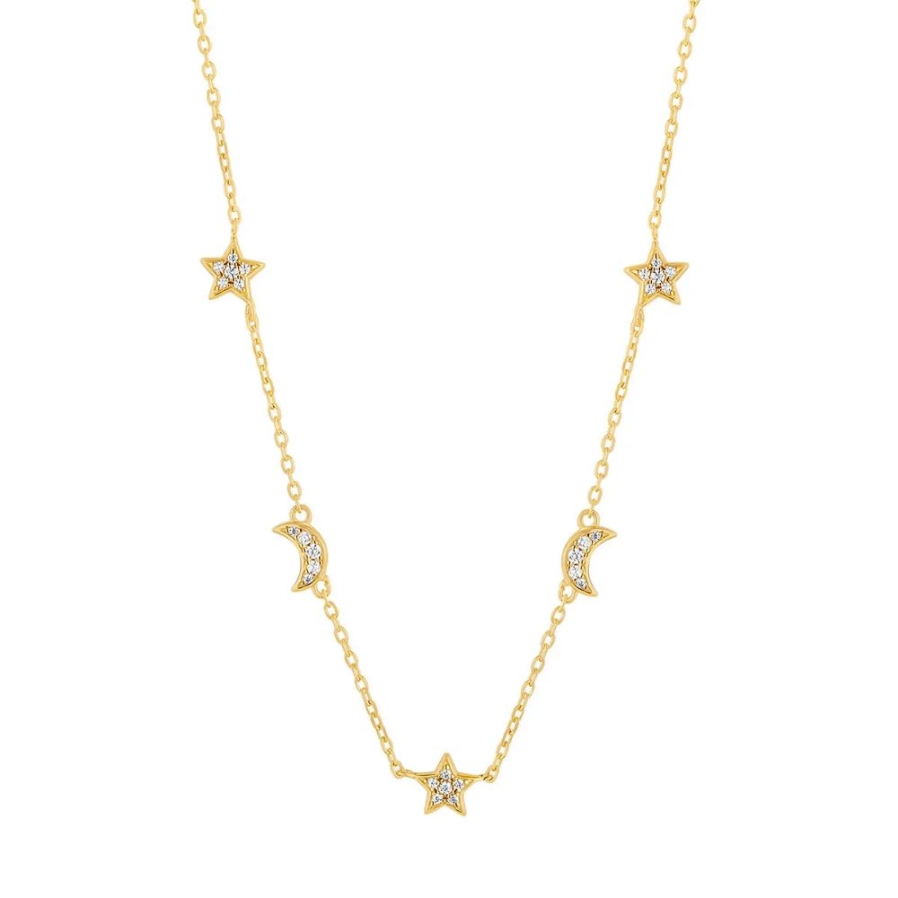 Gold Plated Moons and Stars Necklace