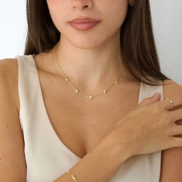 Gold Plated Moons and Stars Necklace