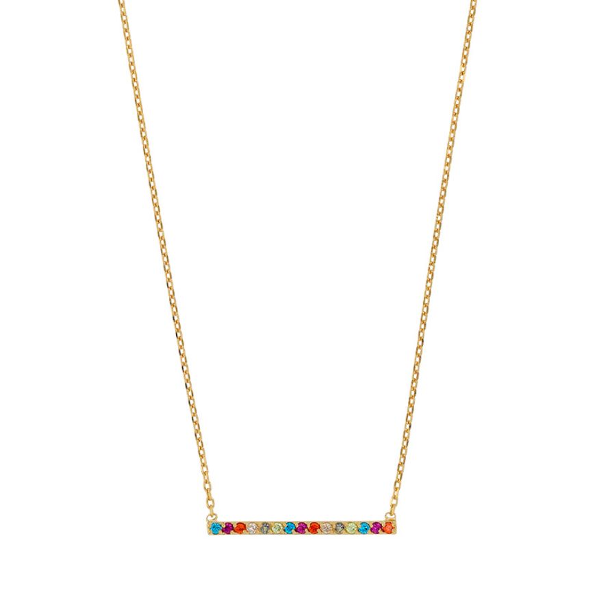 Gold Plated Multicoloured CZ Bar Necklace
