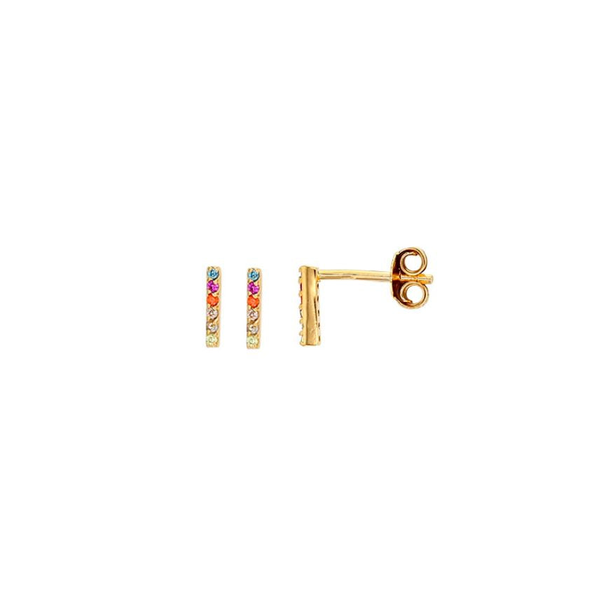 Gold Plated Multicoloured CZ Bar Stud Earrings