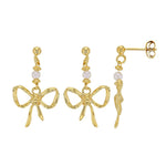 Load image into Gallery viewer, Gold Plated Isla Pearl Bow Drop Earrings
