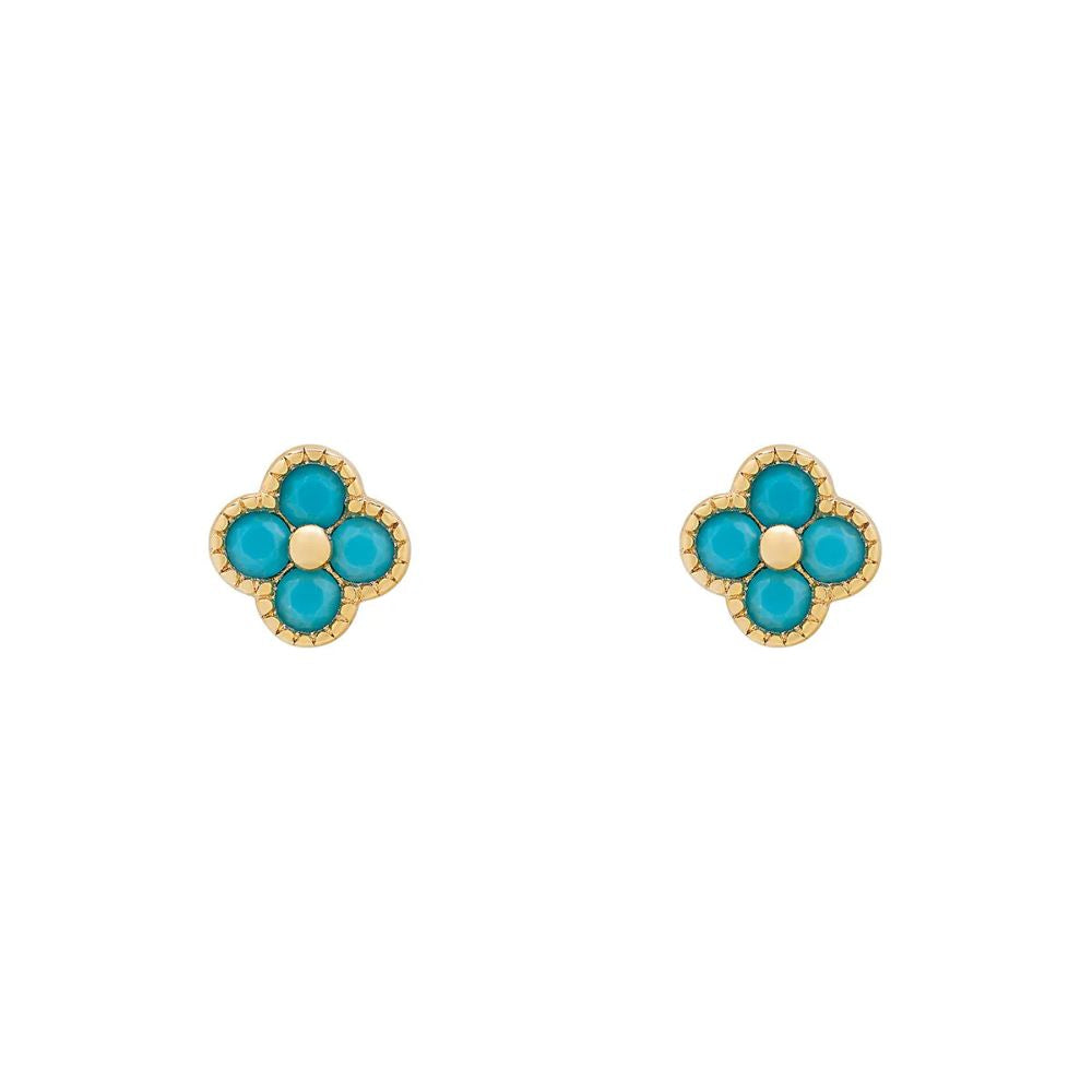 Gold Plated Turquoise Clover Stud Earrings
