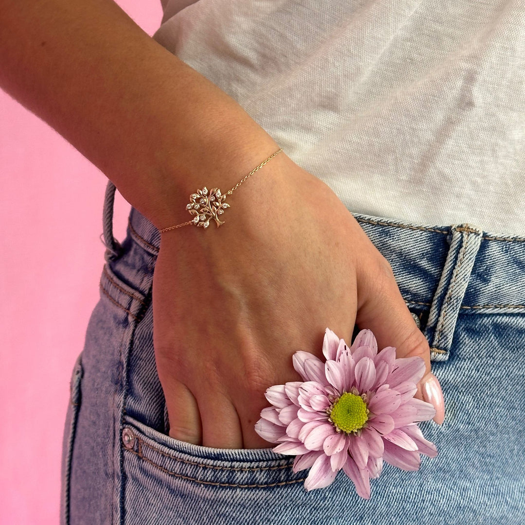 Gold Plated Willow CZ Tree of Life Bracelet