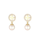 Load image into Gallery viewer, 9ct Gold CZ Circle Pearl Drop Earrings
