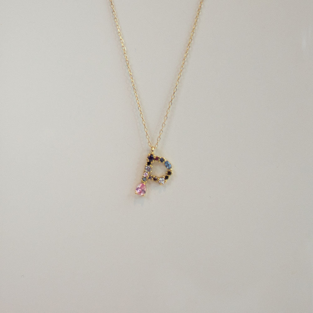 18ct Gold CZ P Initial Necklace