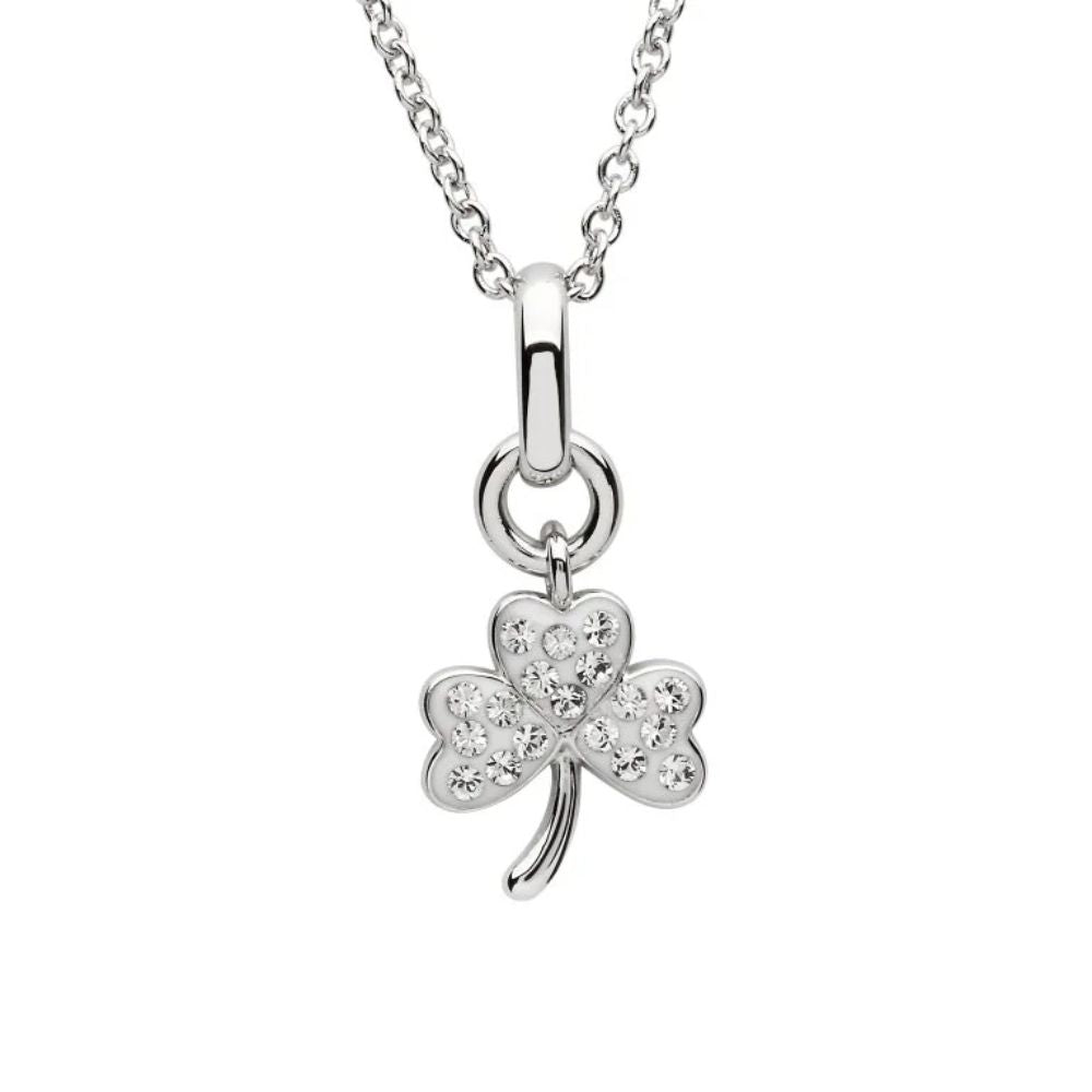 Silver Crystal Set Shamrock Pendant Necklace