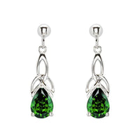 Silver CZ Emerald Trinity Knot Drop Earrings