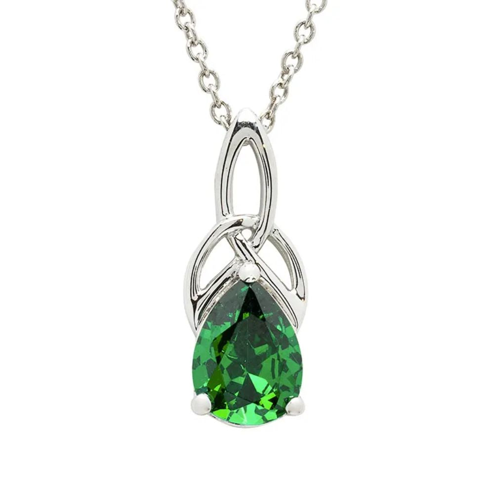 Sterling Silver Emerald Trinity Knot Pendant Necklace
