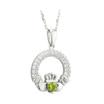 Load image into Gallery viewer, Silver Claddagh August Birthstone Necklace
