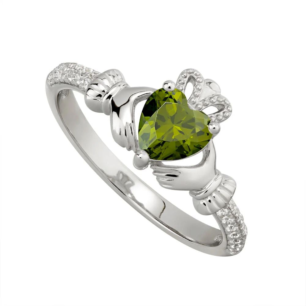 Silver August Birthstone Claddagh Ring