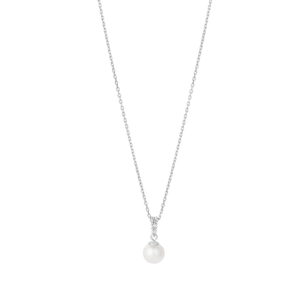 Silver CZ Bail Pearl Necklace