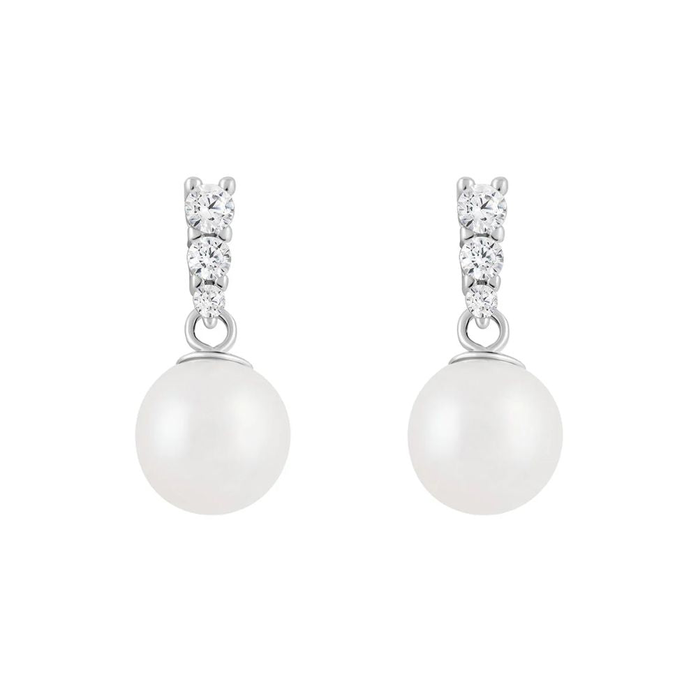 Silver CZ Bail Pearl Stud Earrings