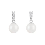 Load image into Gallery viewer, Silver CZ Bail Pearl Stud Earrings
