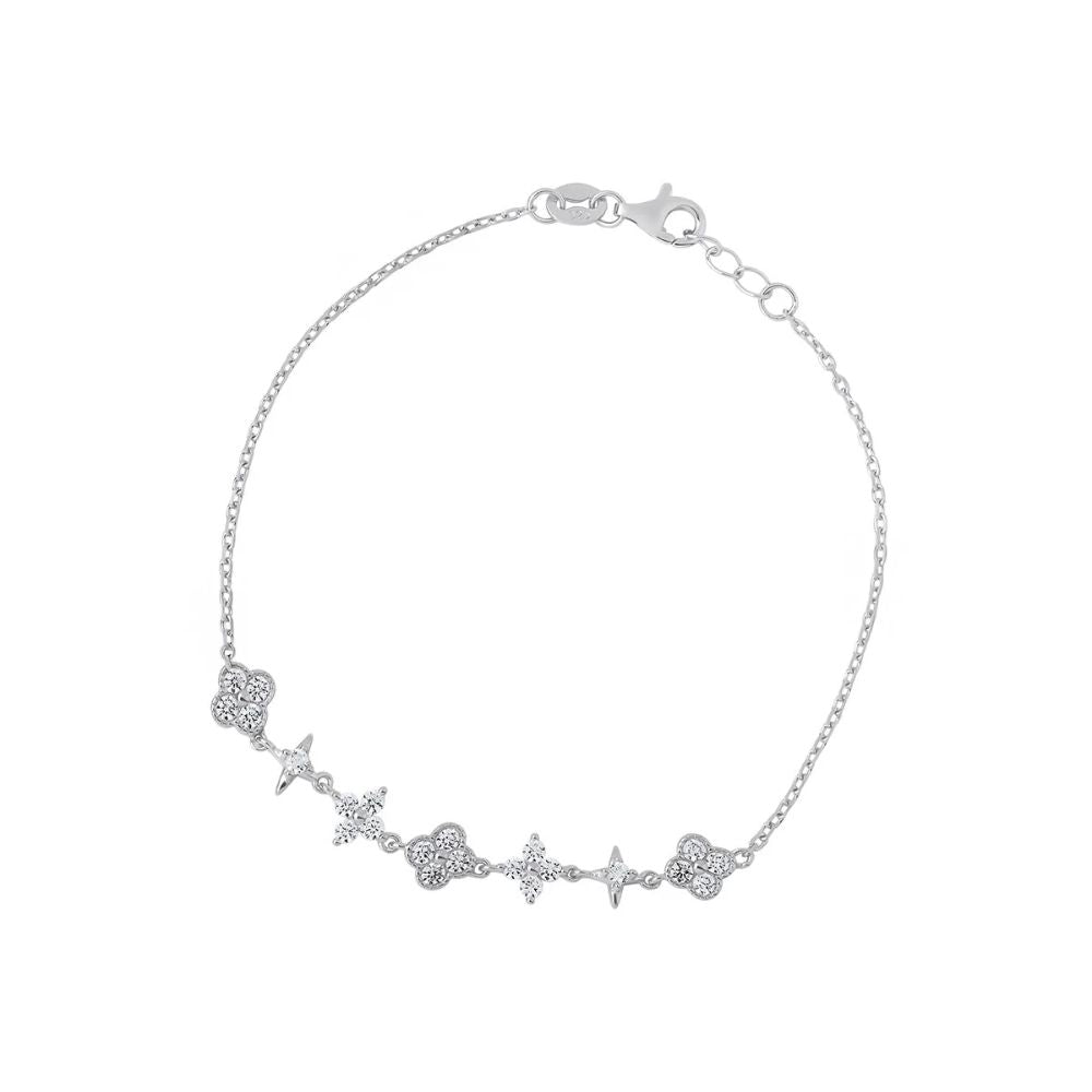 Silver Clover CZ Charm Bracelet