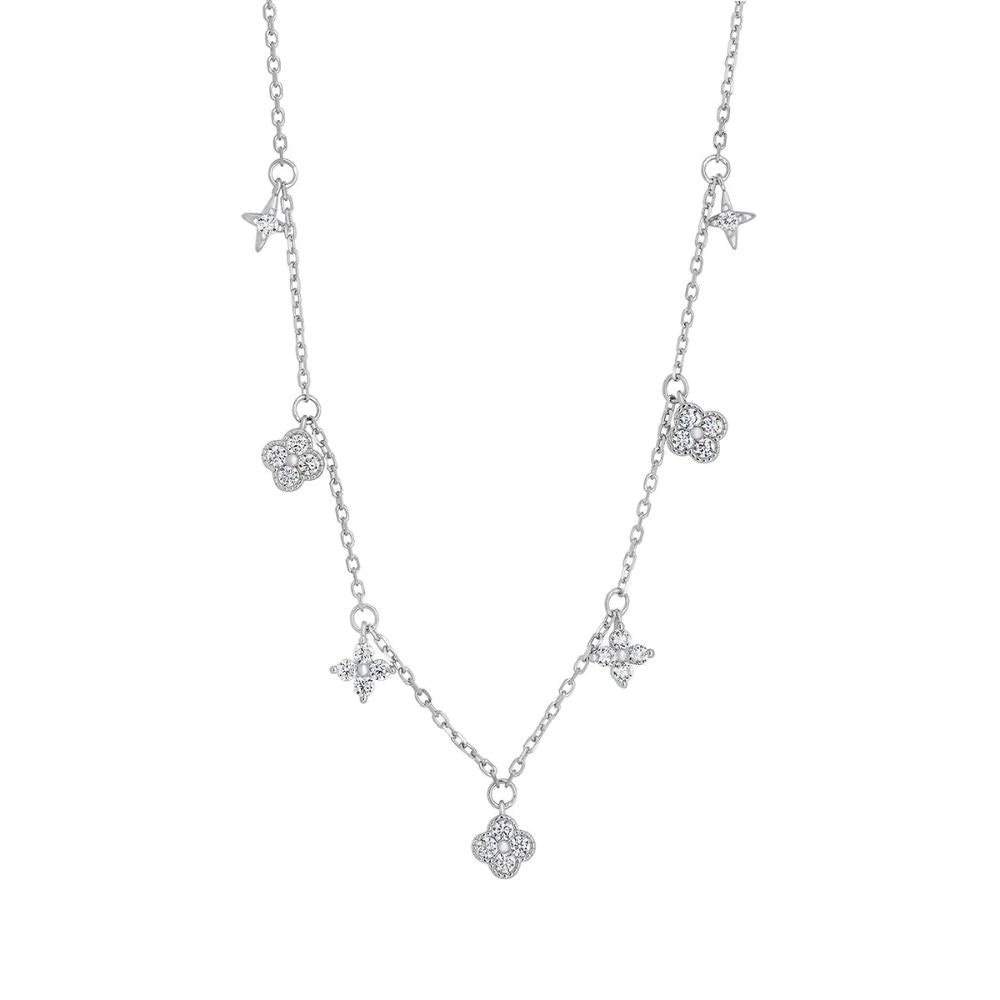 Silver Clover CZ Charm Necklace