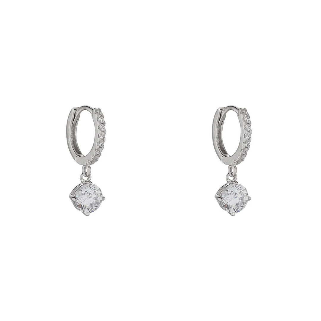 Silver CZ Drop Huggie Hoop Earrings