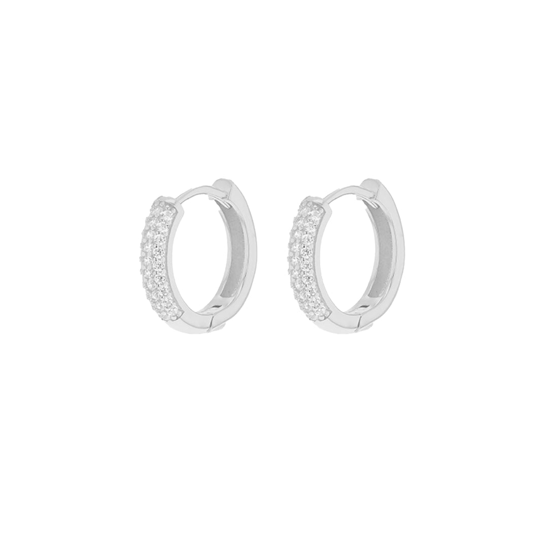 Silver CZ Pave Huggie Hoop Creole Earrings