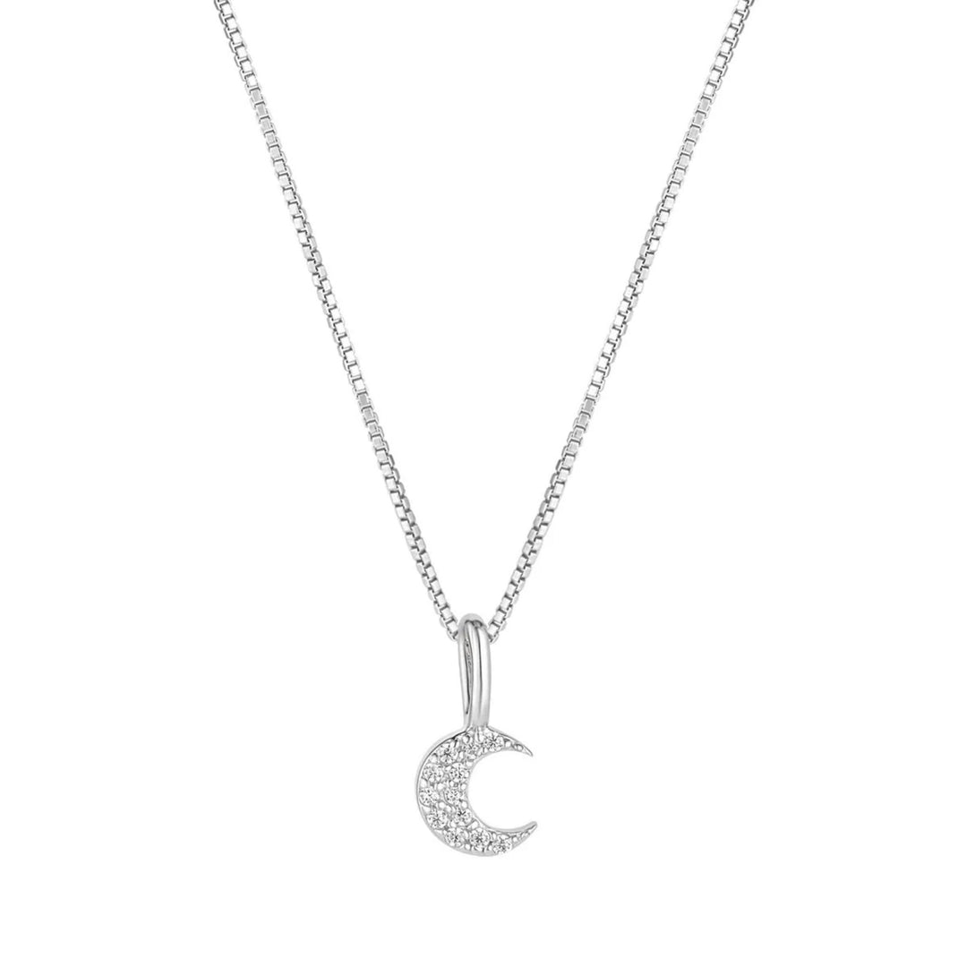 Silver CZ Moon Pendant Necklace