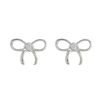 Silver Open Bow Centred CZ Stud Earrings
