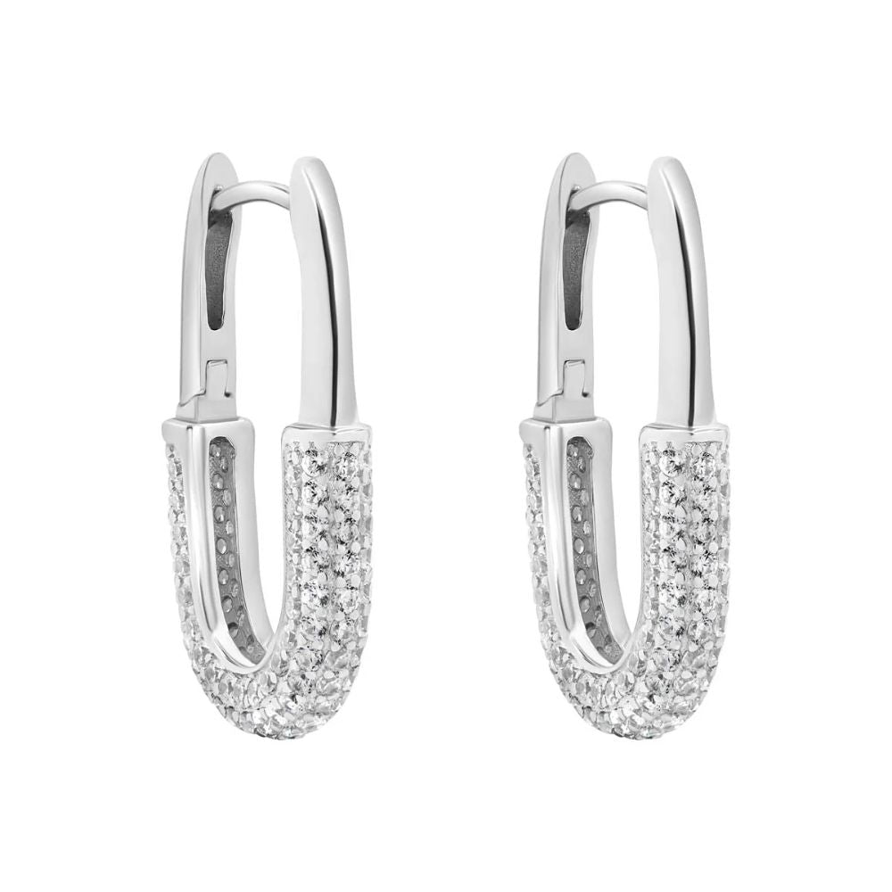 Silver CZ Paper Clip Hoop Earrings
