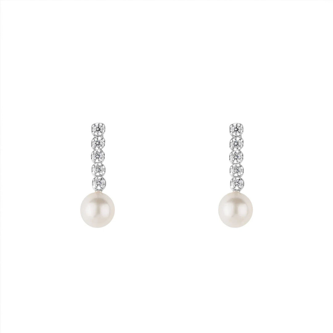 Silver CZ Pearl Drop Stud Earrings