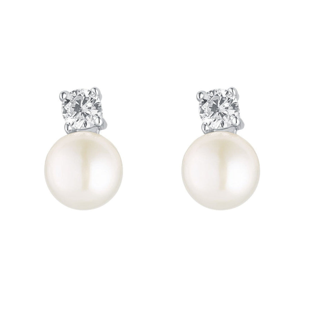 Silver CZ Pearl Stud Earrings