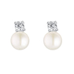 Load image into Gallery viewer, Silver CZ Pearl Stud Earrings
