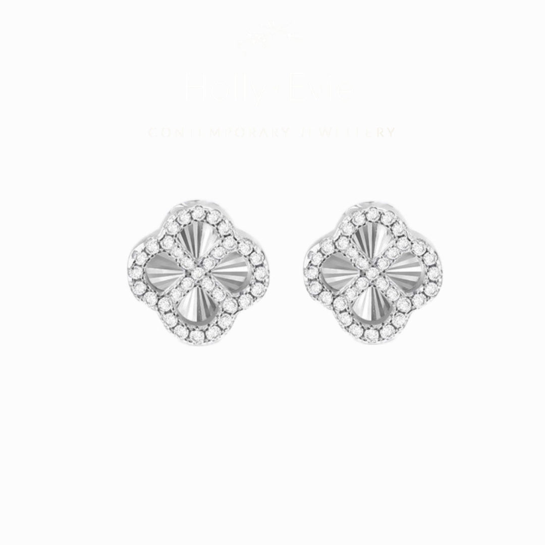 Silver CZ Petal Stud Earrings