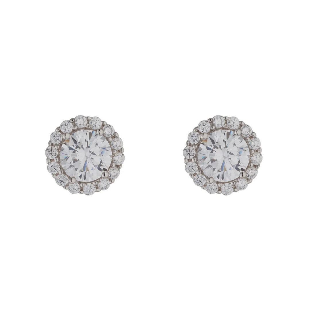 Silver CZ Round Cluster Stud Earrings