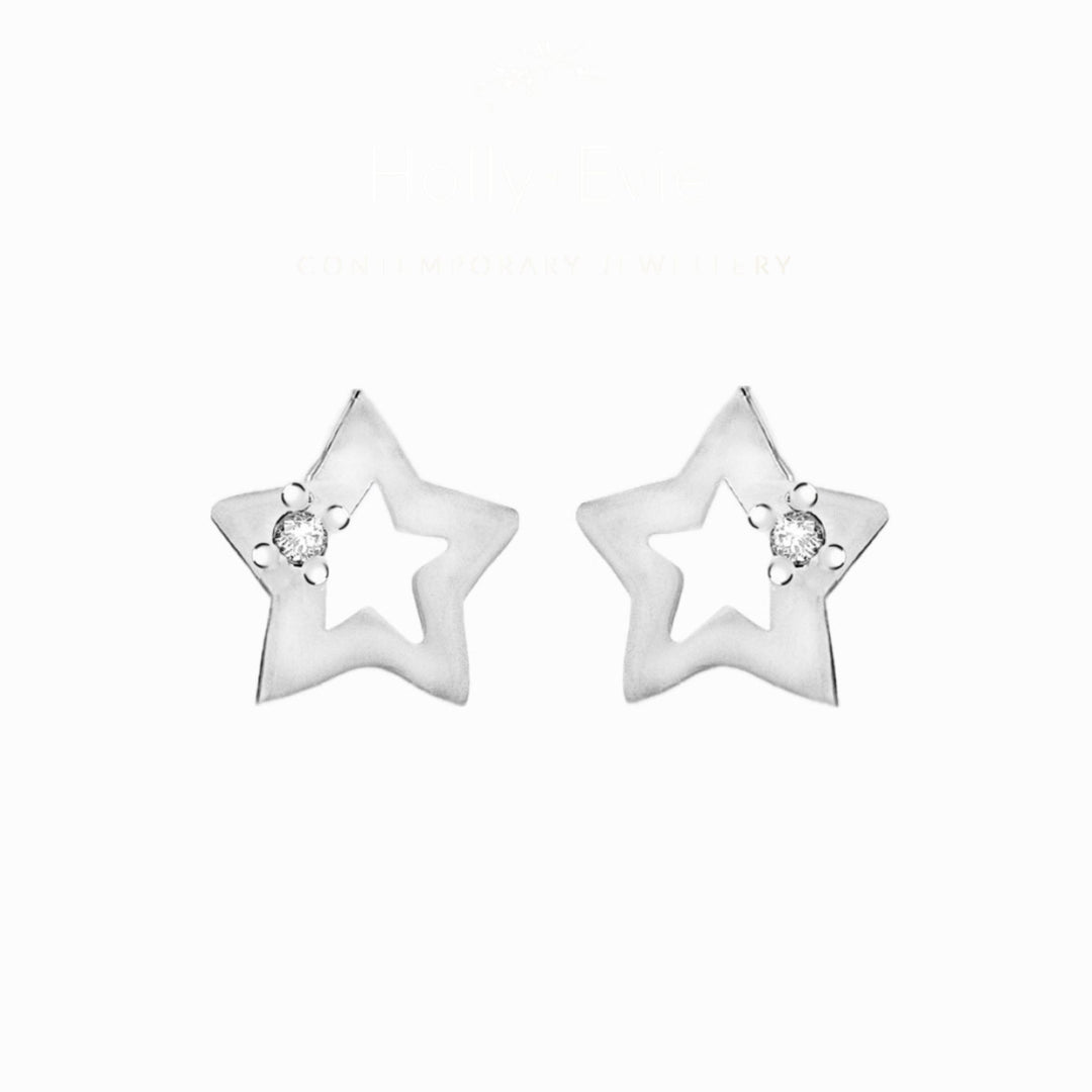 Silver CZ Star Stud Earrings