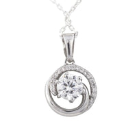 Silver CZ Swirl Circle Necklace