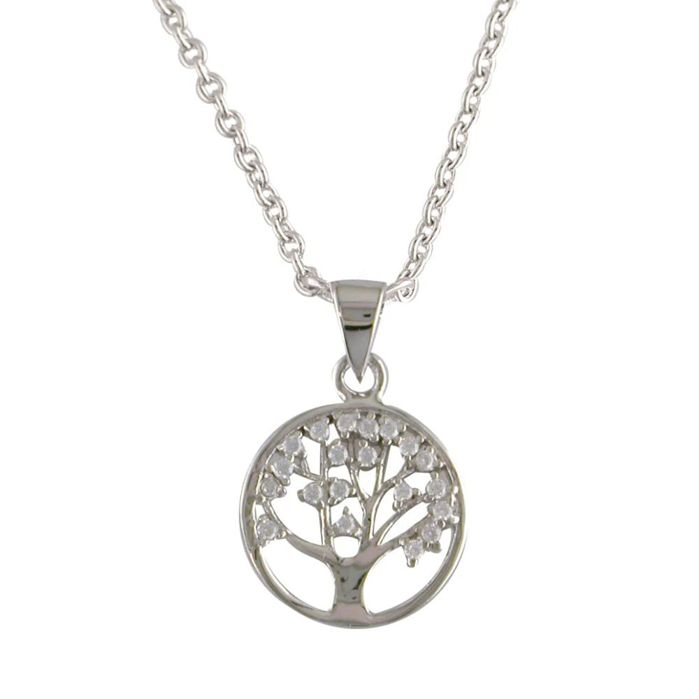 Silver CZ Tree of Life Necklace