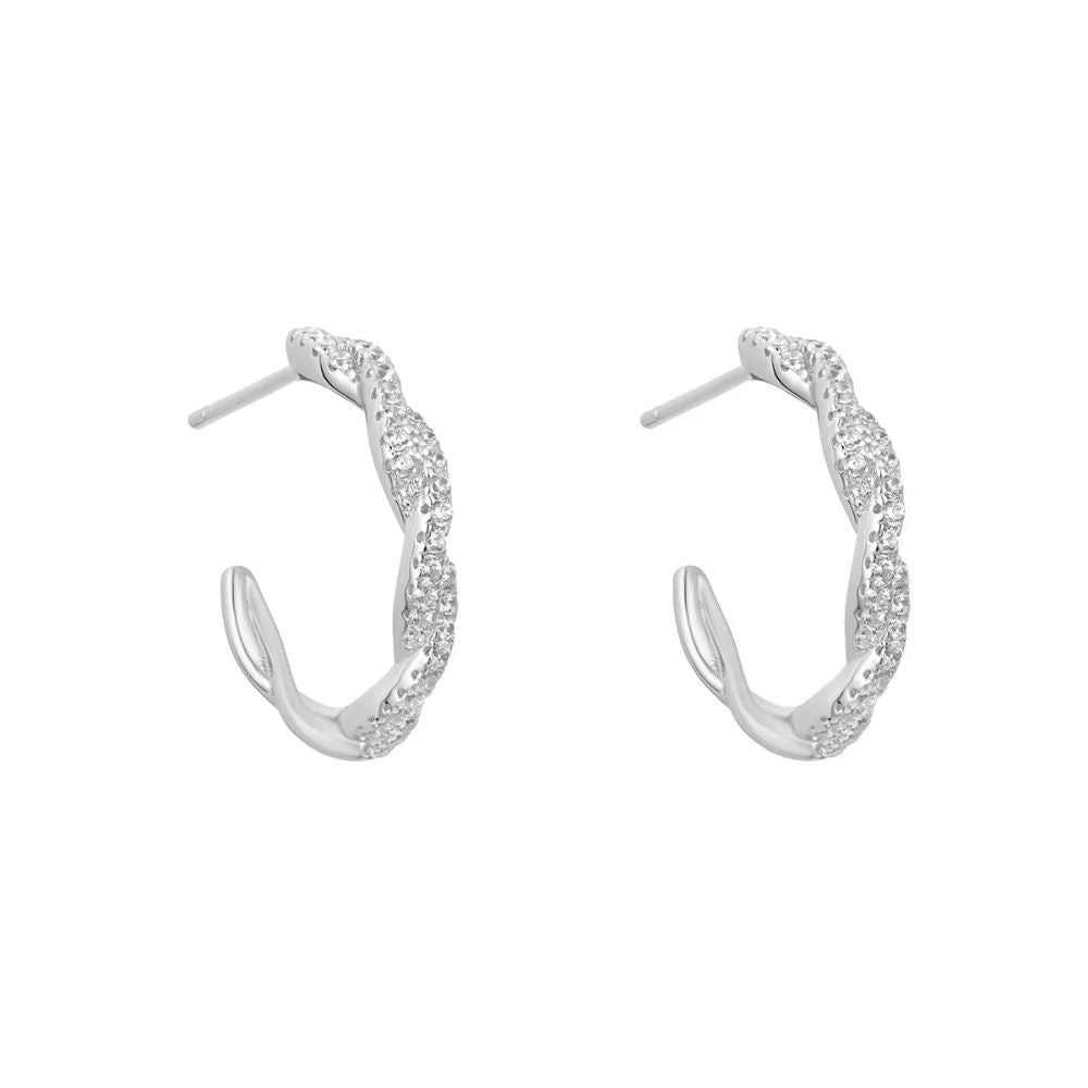 Silver CZ Twisted Hoop Earrings
